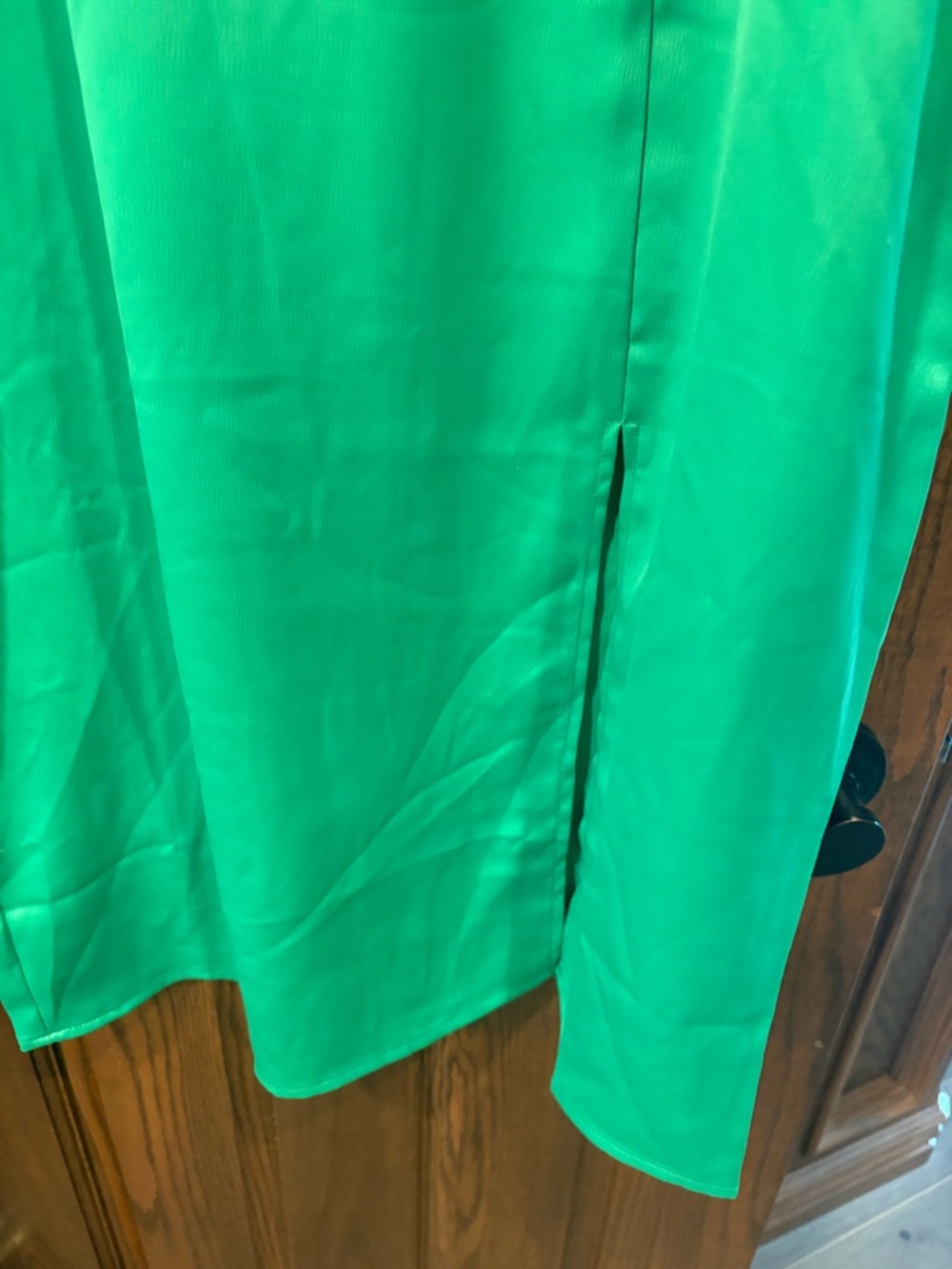 Blue Rain Green Satin Midi Dress with Side Slit - Picture 4 of 12